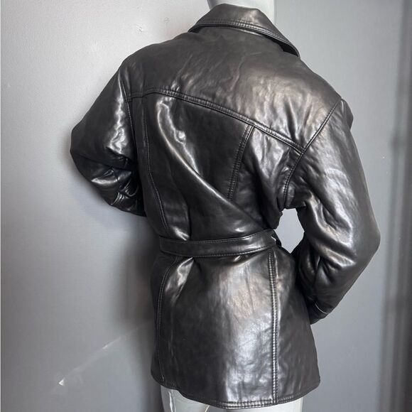 Vintage Black/Brown Leather Tie-Waist Coat - Picture 7 of 9